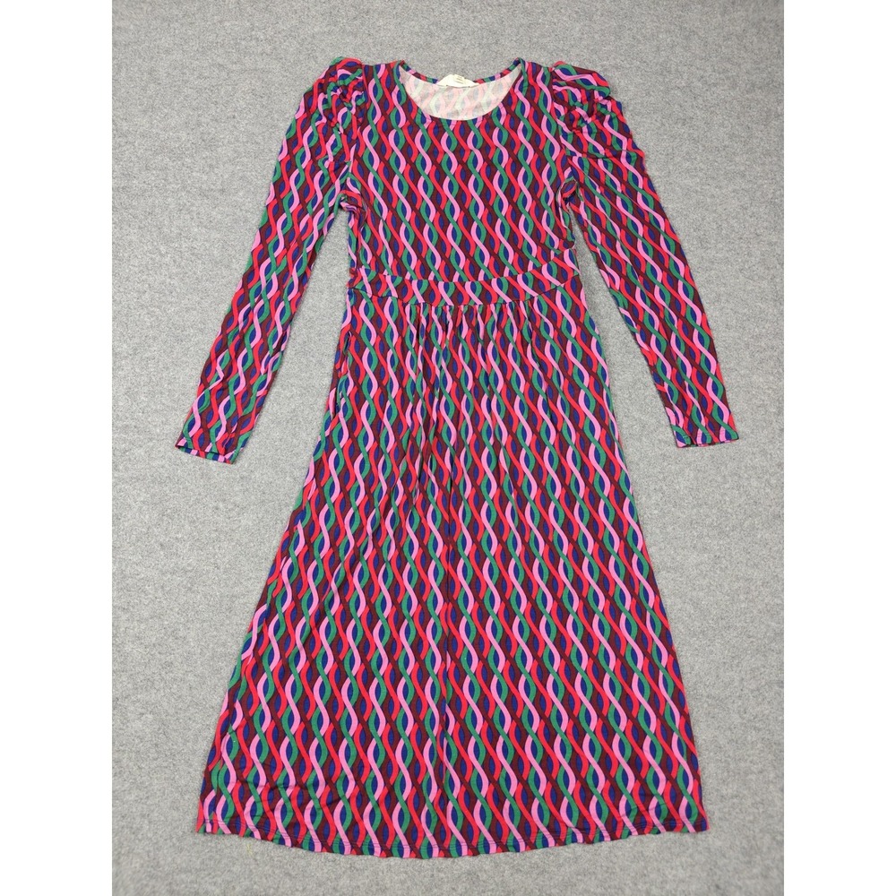 Boden Dress Womens 6 Multicolor Wavy Stripe Fit & Flare Puff Sleeve Midi - Picture 1 of 9